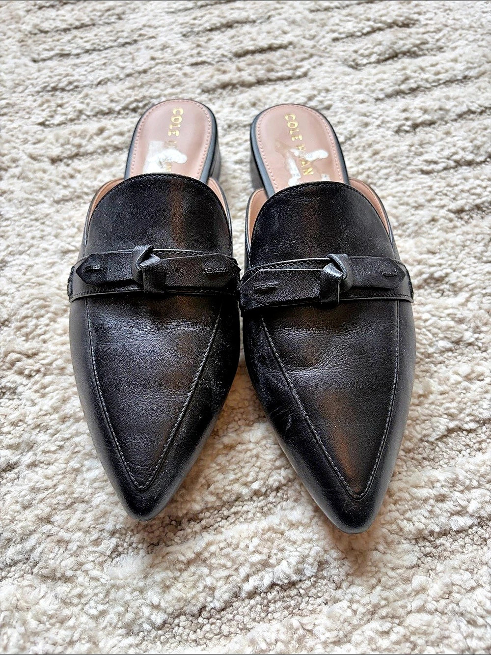 Cole Haan Black Pointed-Toe Bow Mules
